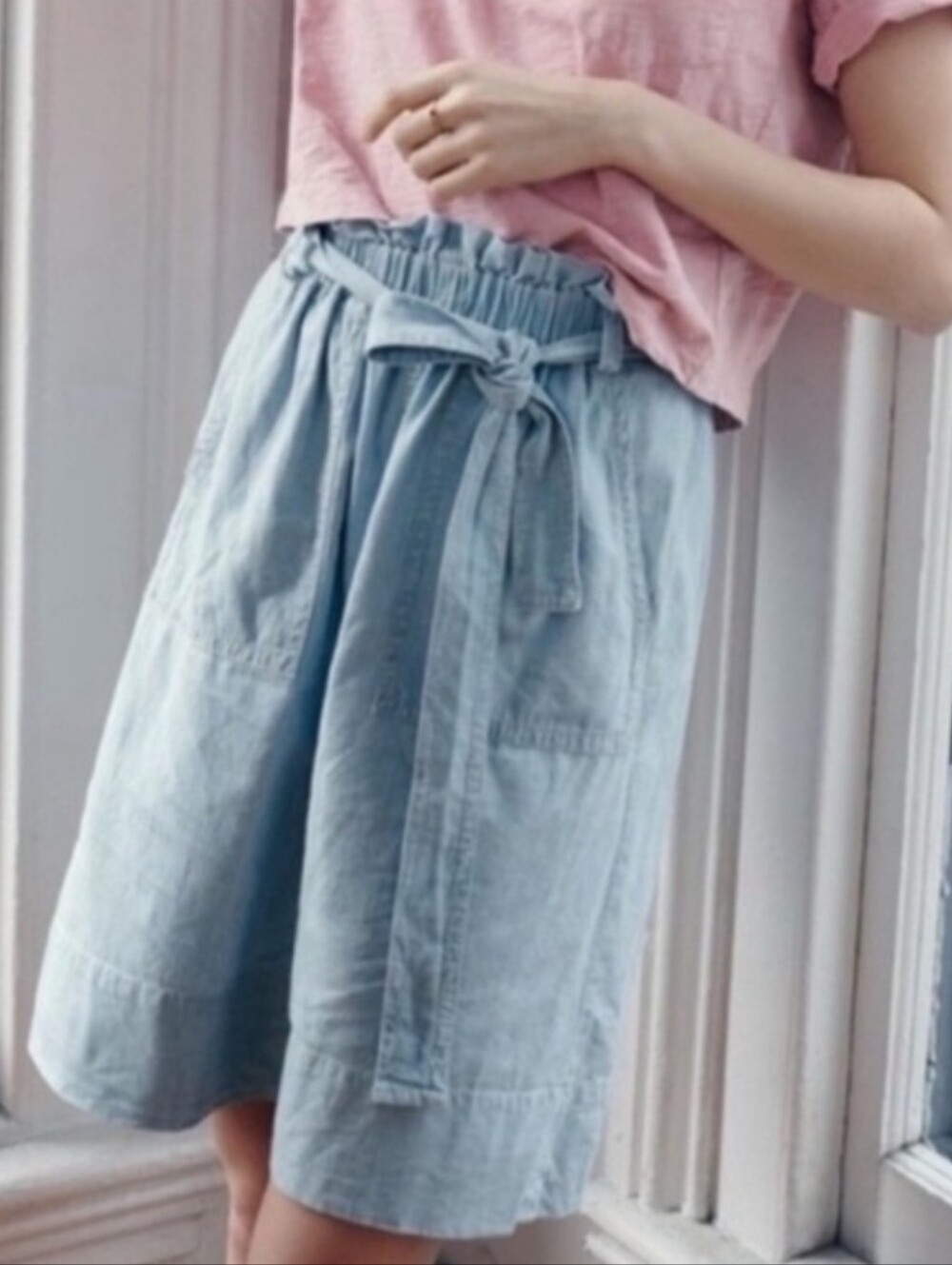 Madewell Pale Blue Paperbag Waist Midi Skirt
